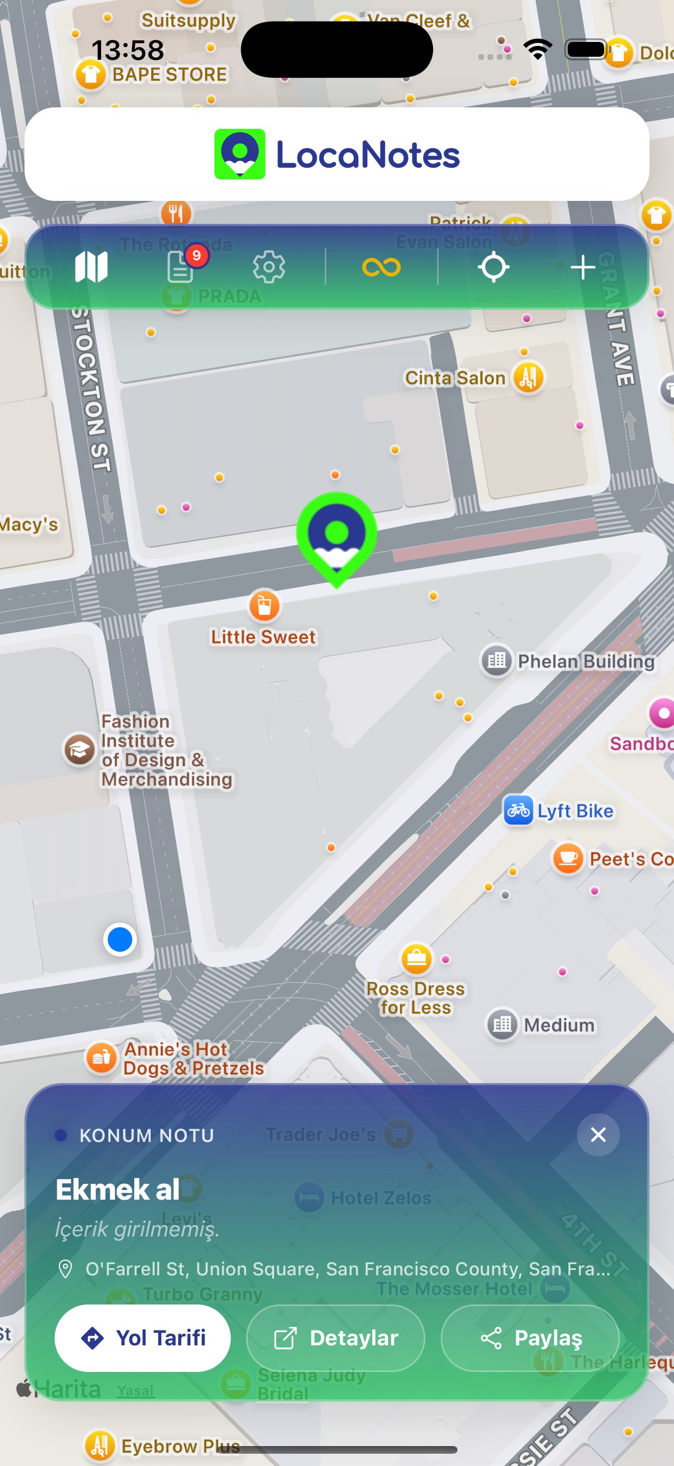 Geofence bildirimi haritada